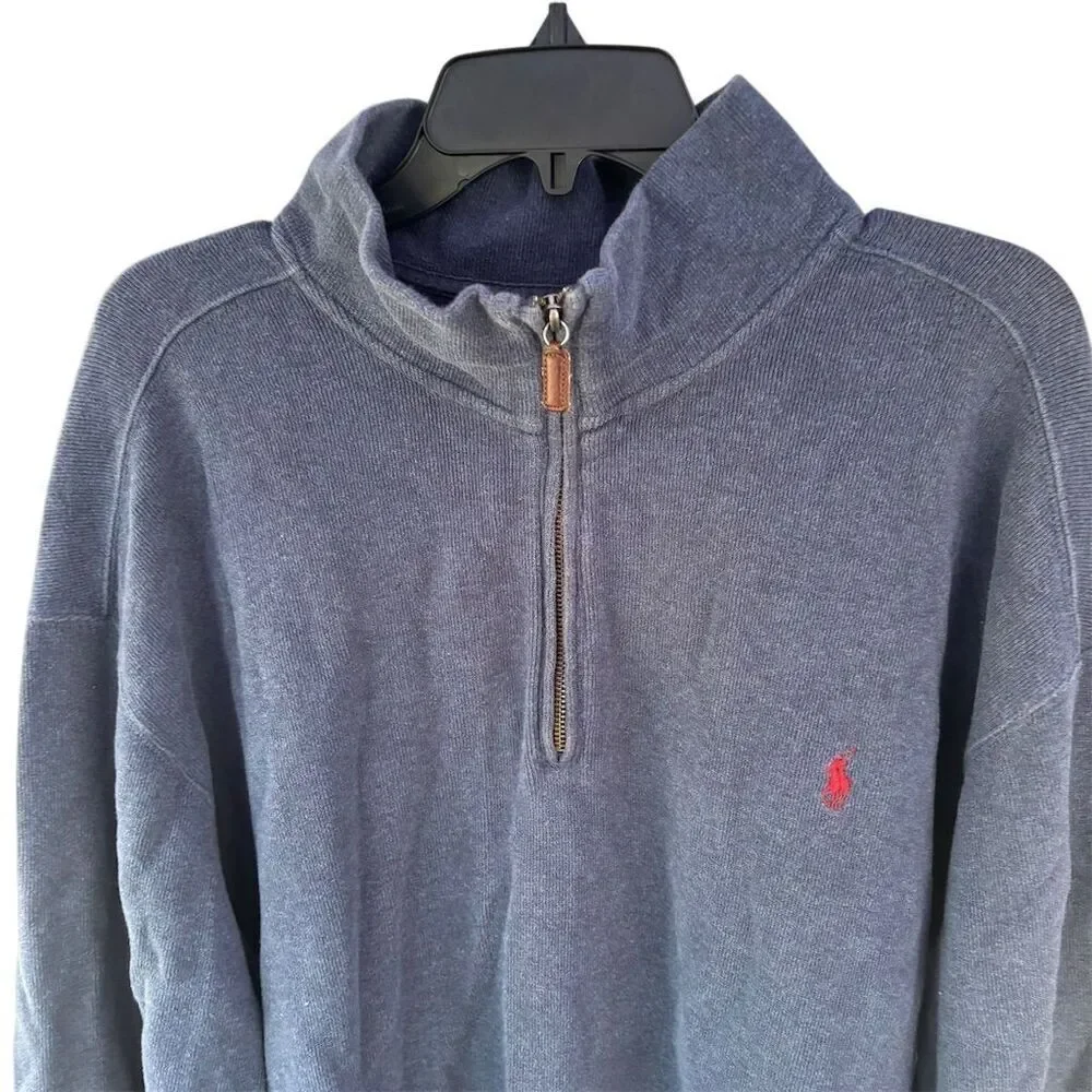Vintage Polo Ralph Lauren Men's 1/4 Zip Pullover Sweater 2XLT Navy‎ Blue